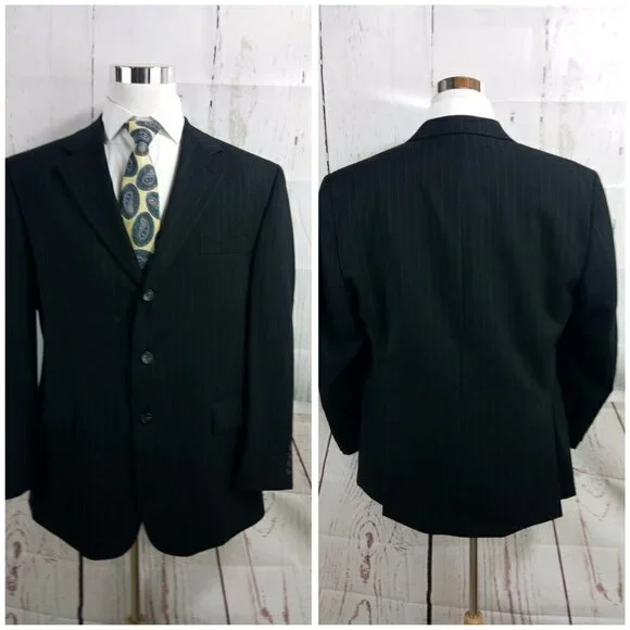 Chaps 1978 44R 3 Button Black Striped Suit Blazer - Picture 6 of 10